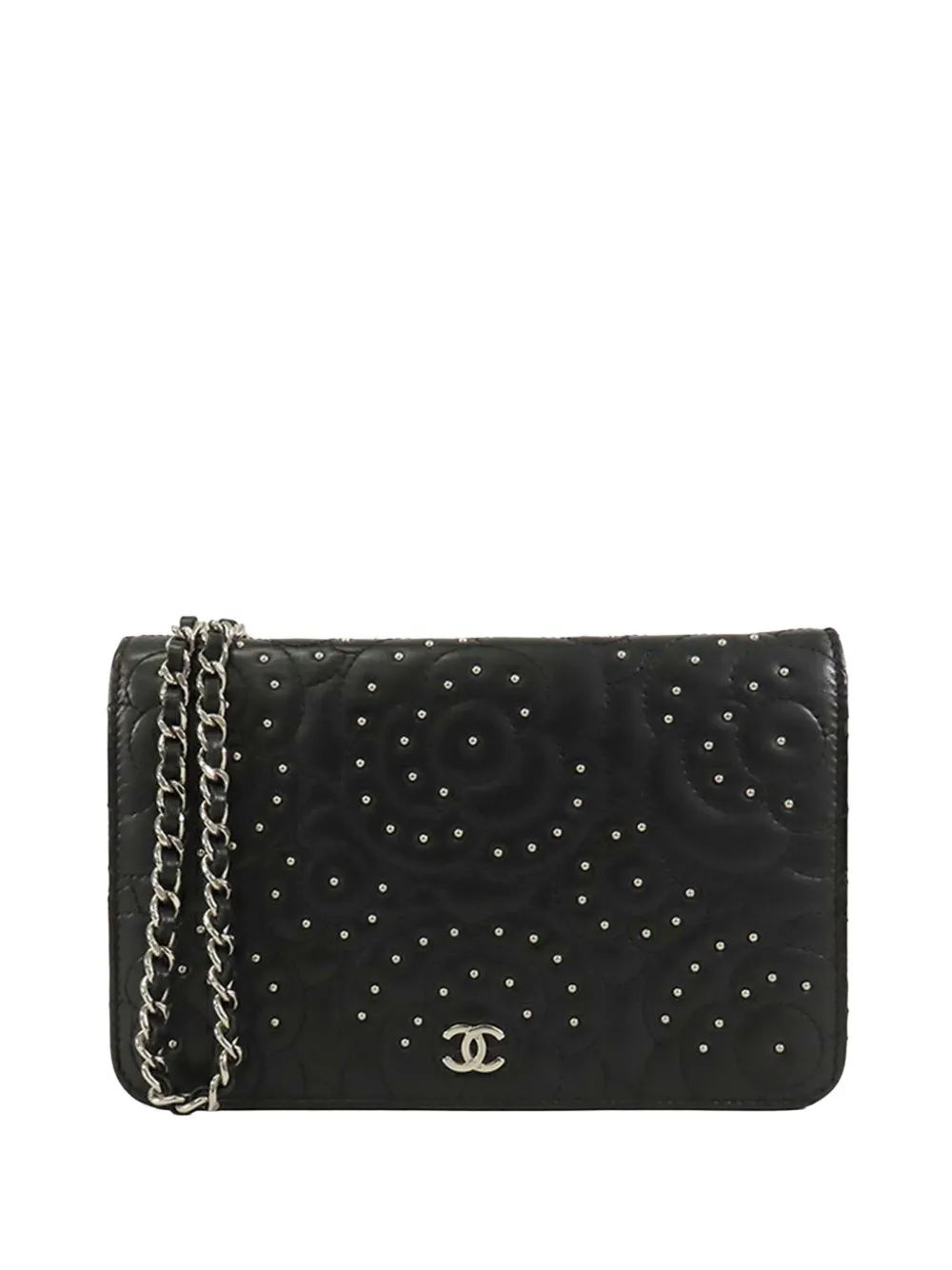 CHANEL Pre-Owned 2018 CC Studded Lambskin Camellia Wallet On Chain crossbody bag - Nero
