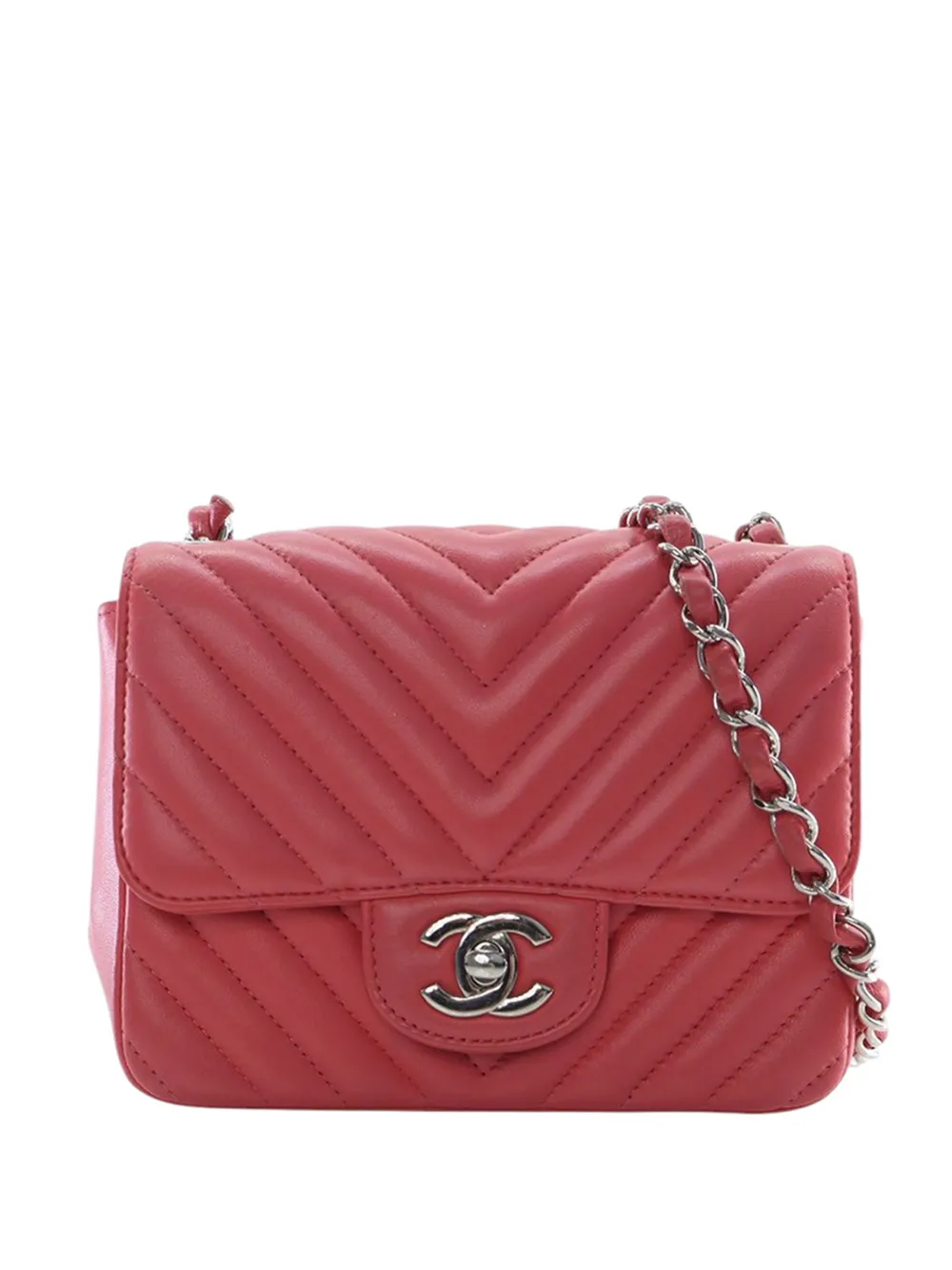 CHANEL Pre-Owned Borsa a tracolla Single Flap Square mini in pelle di agnello con motivo chevron a quadri 2018-2019 - Rosa
