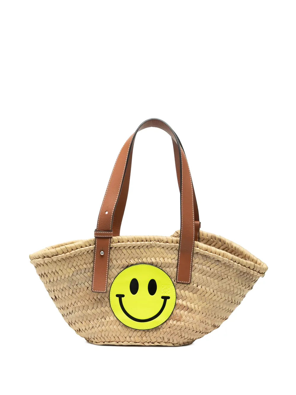 Loewe Pre-Owned 2020 Paulas Ibiza Smiley Small Raffia Basket tote bag - Marrone