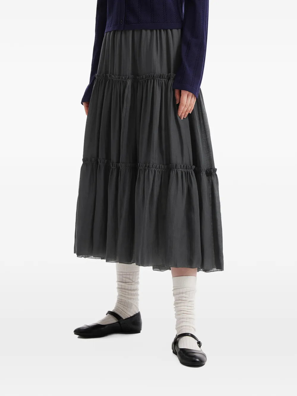 tout a coup Midi-rok met ruches Grijs