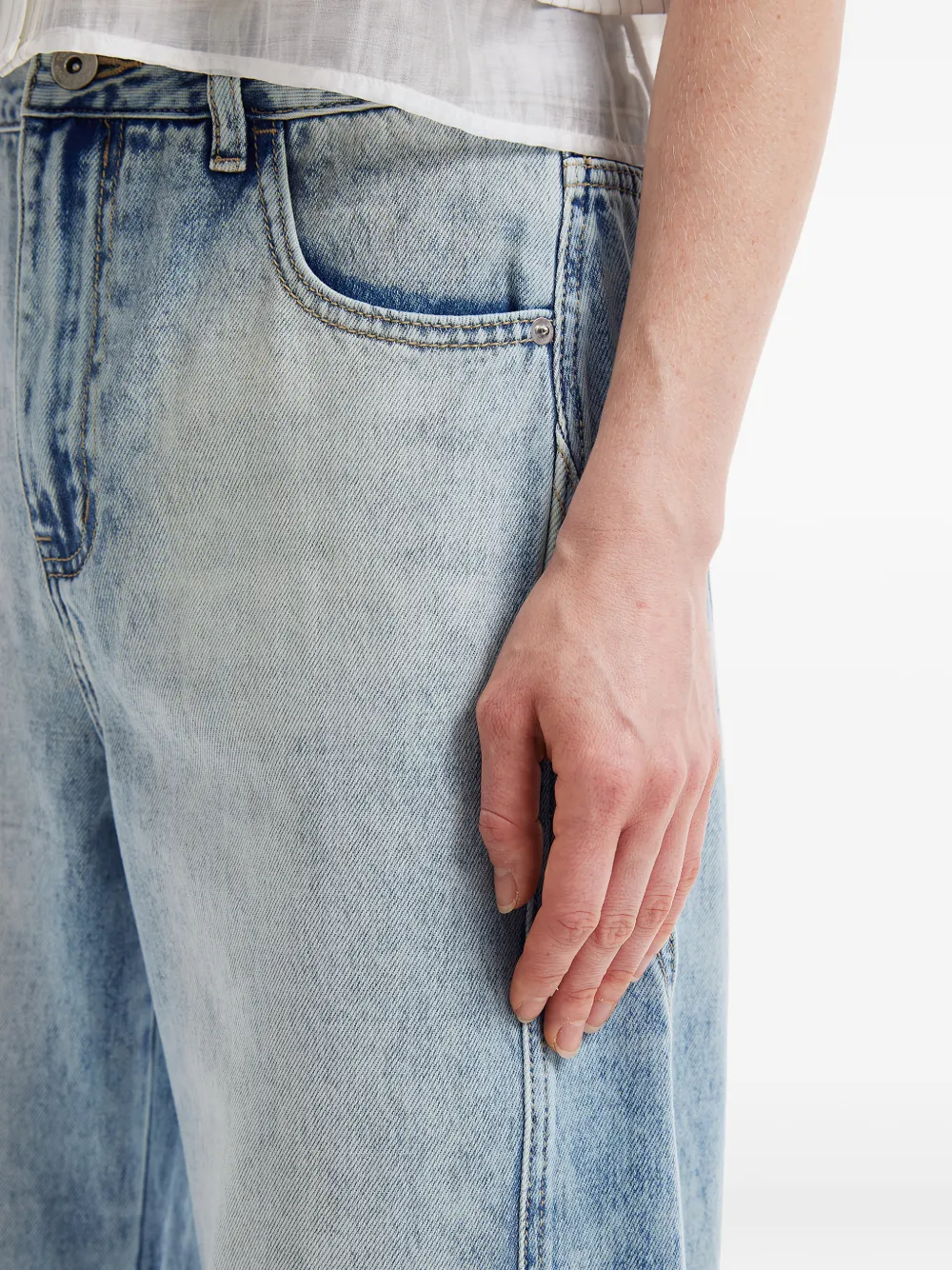 tout a coup Jeans met wijde pijpen en verwassen effect Blauw