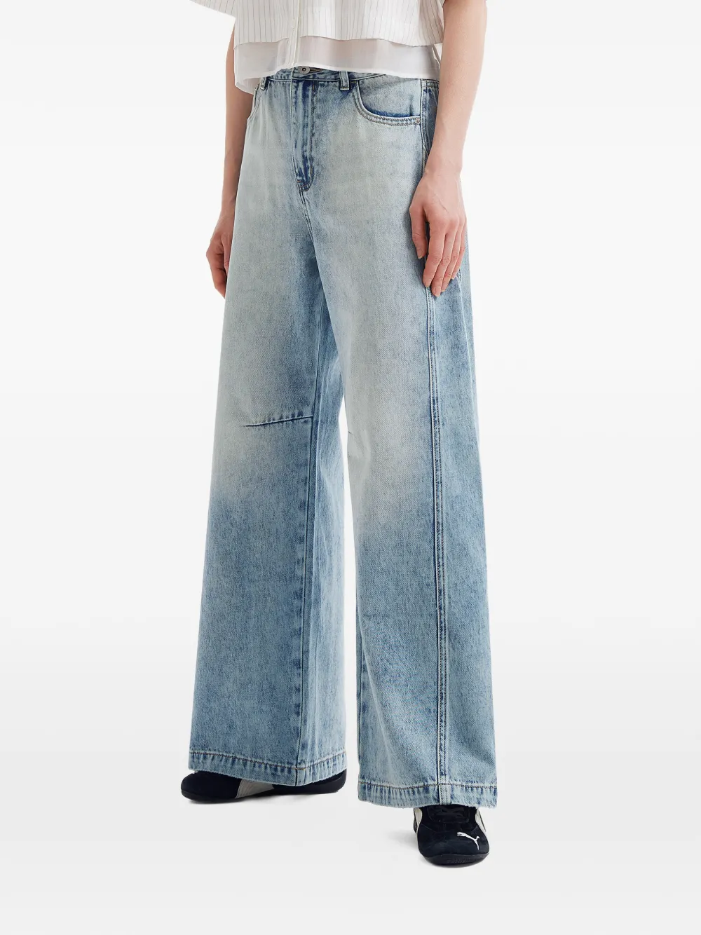 tout a coup Jeans met wijde pijpen en verwassen effect Blauw