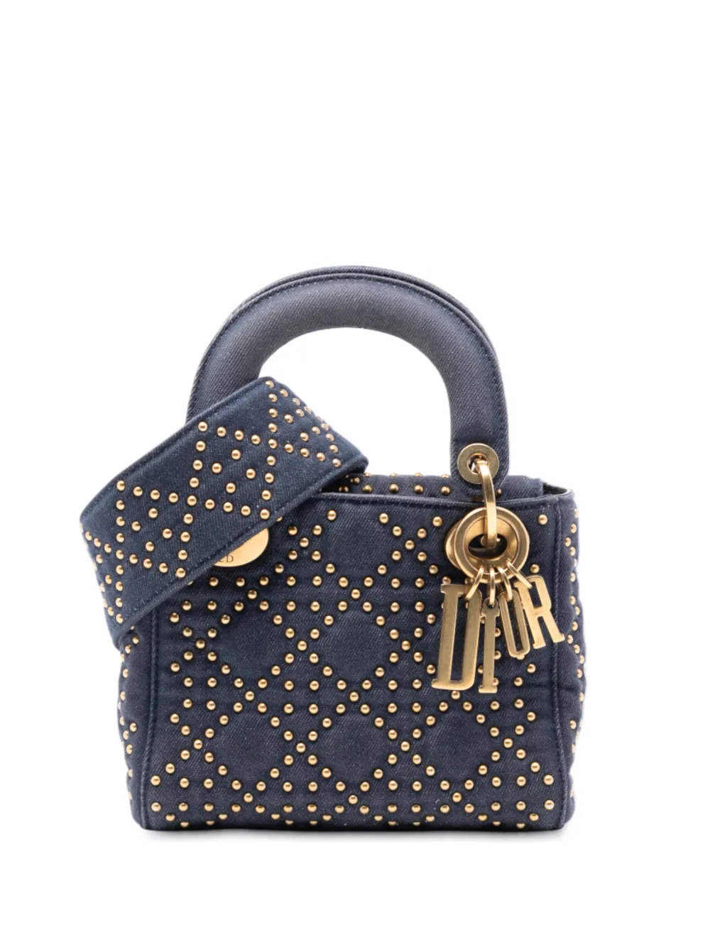 Christian Dior Pre-Owned 2017 Mini Denim Cannage Studded Supple Lady Dior satchel - Blu