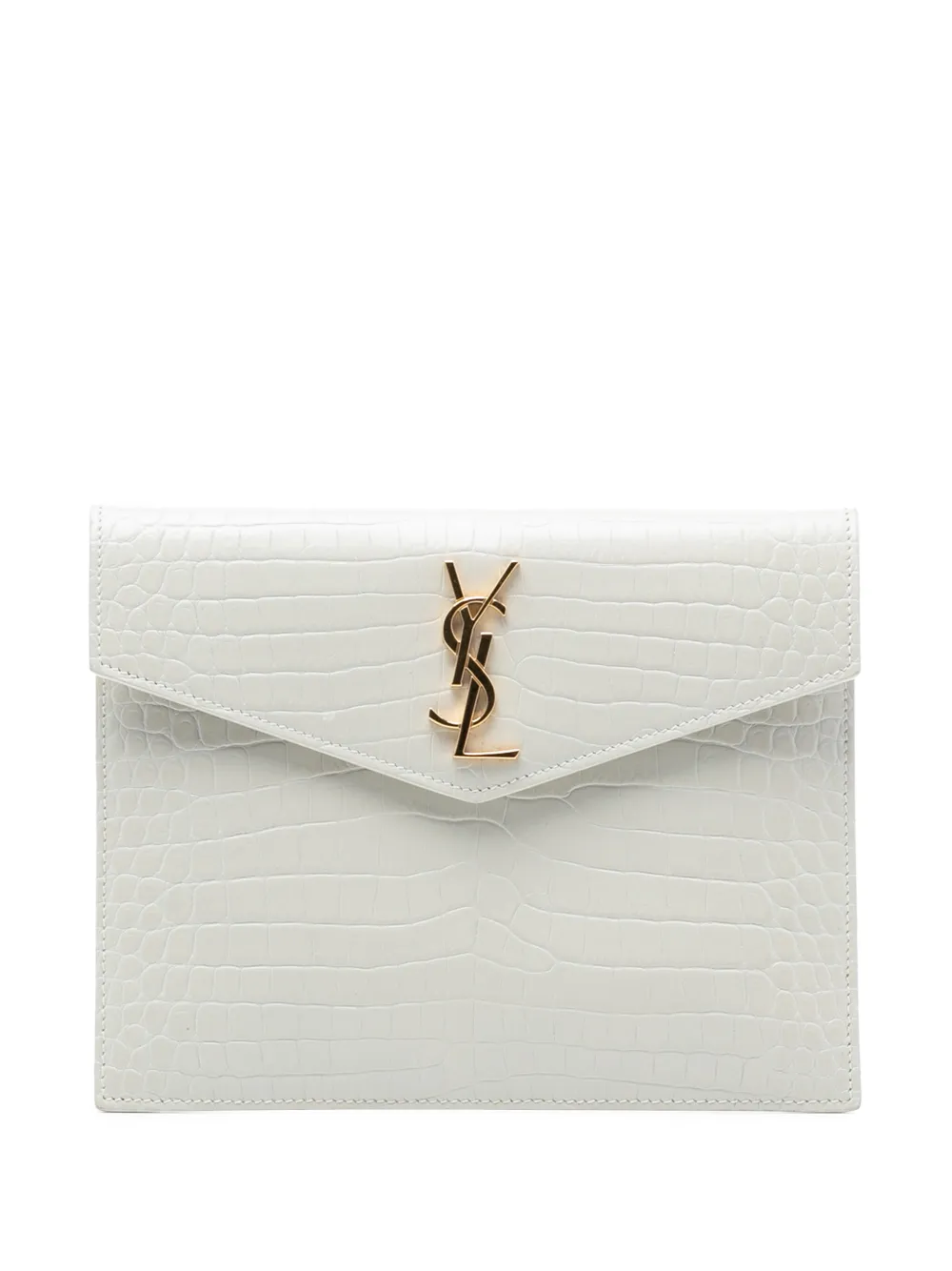 Saint Laurent Pre-Owned 2021 Baby Croc Embossed Uptown clutch bag - Bianco