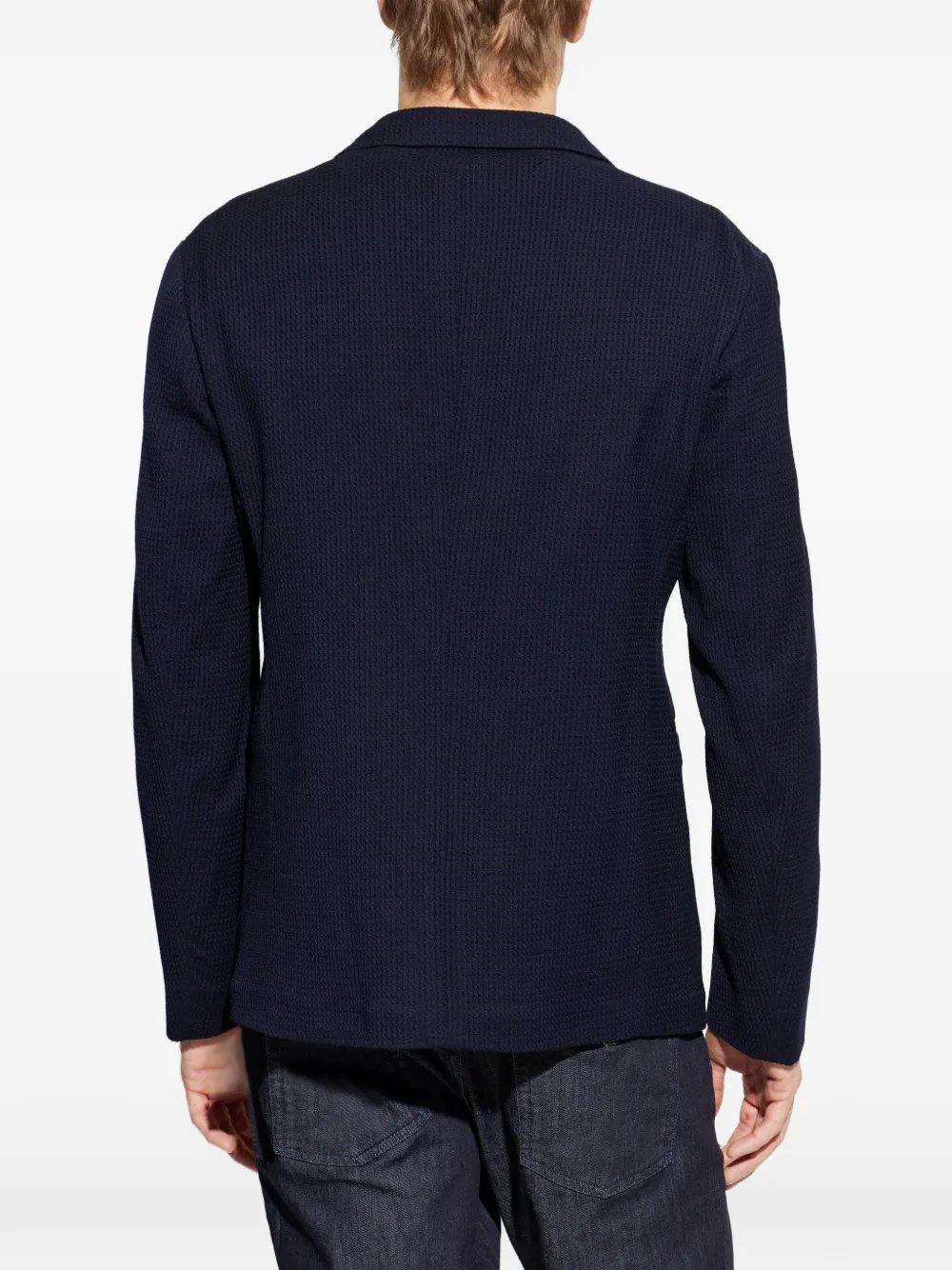 Emporio Armani Seersucker blazer met enkele rij knopen Blauw