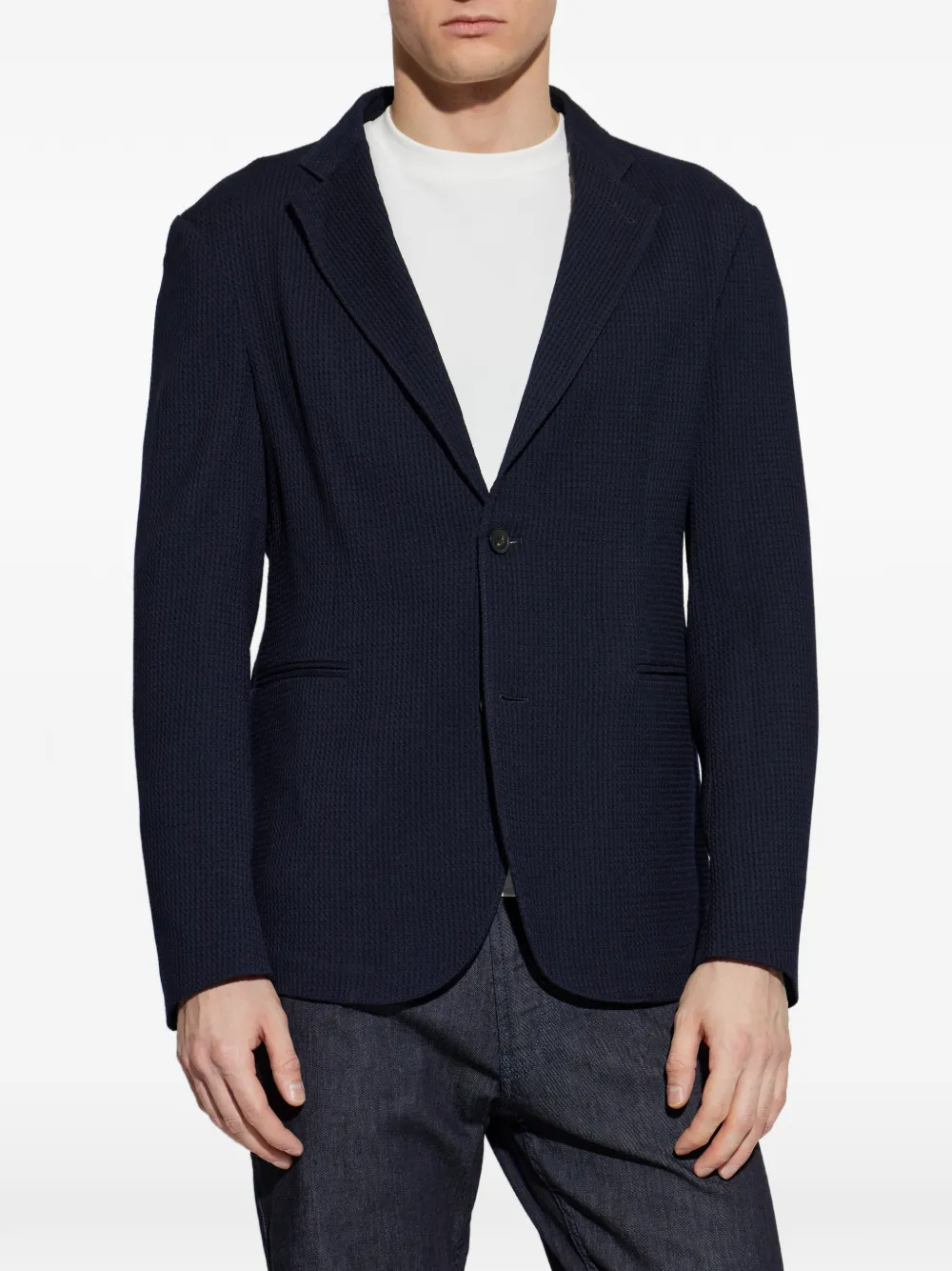 Emporio Armani Seersucker blazer met enkele rij knopen Blauw