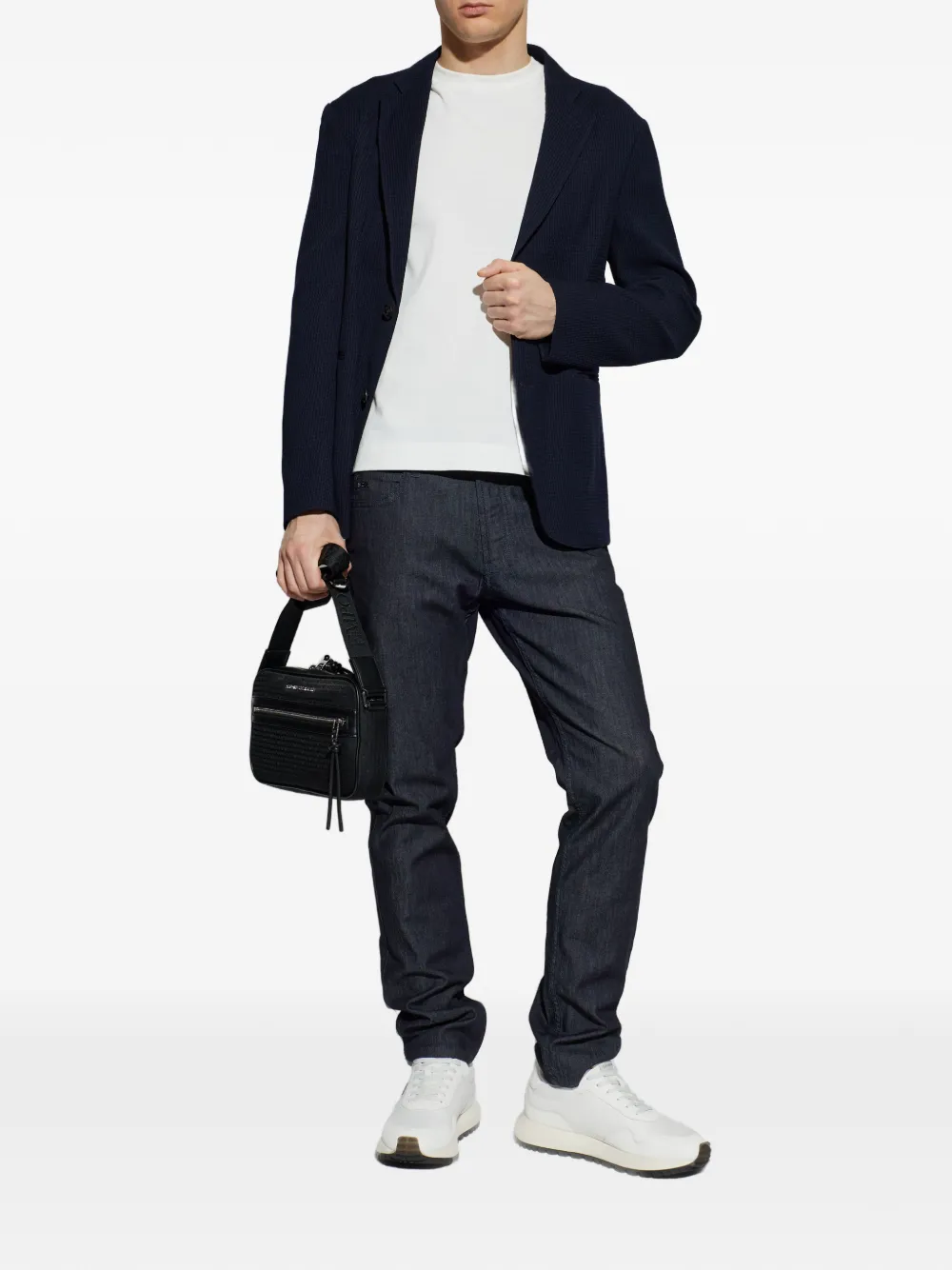 Emporio Armani Seersucker blazer met enkele rij knopen Blauw