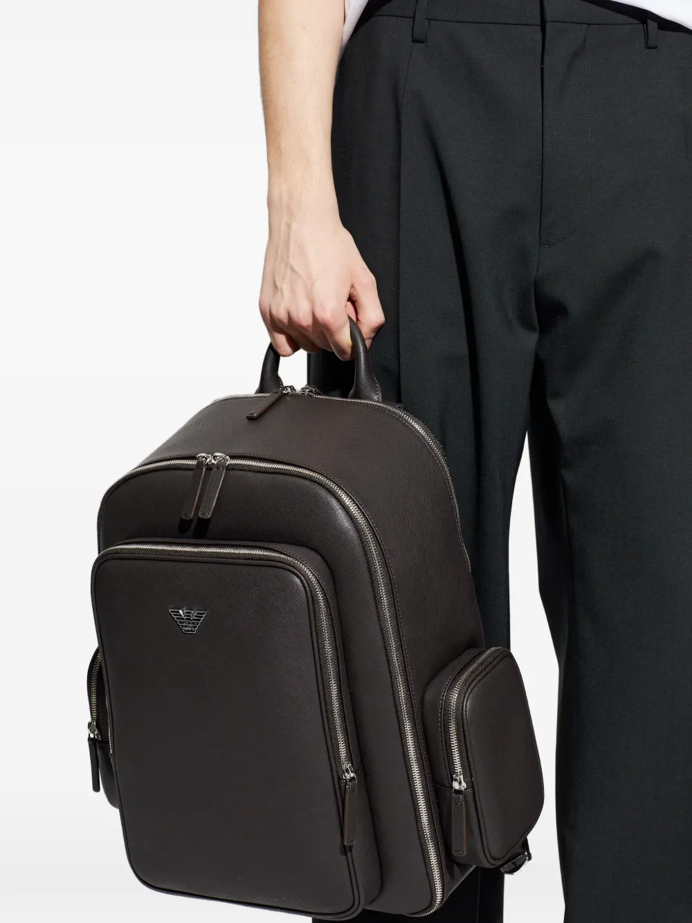  Emporio Armani Asv Triangle-logo Backpack - Brown 