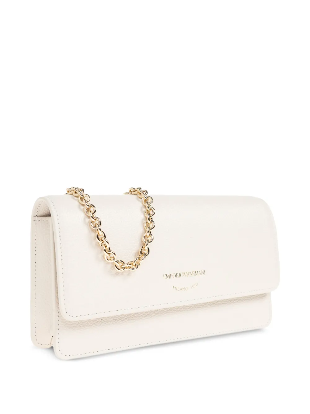 Emporio Armani Leren clutch met ketting Beige