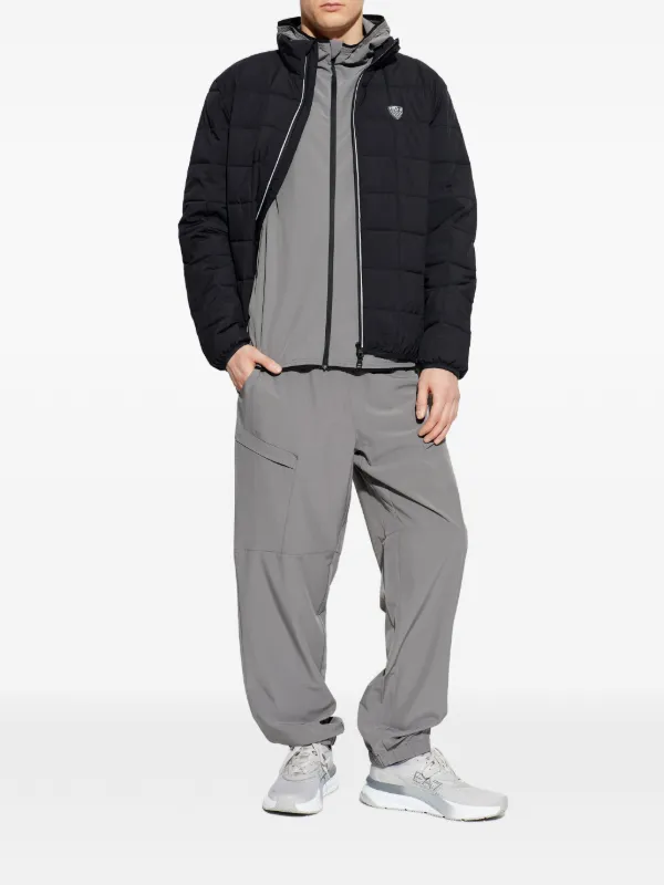 EA7ブラックキルティングロングジャケット M ARMANI（アルマーニ 