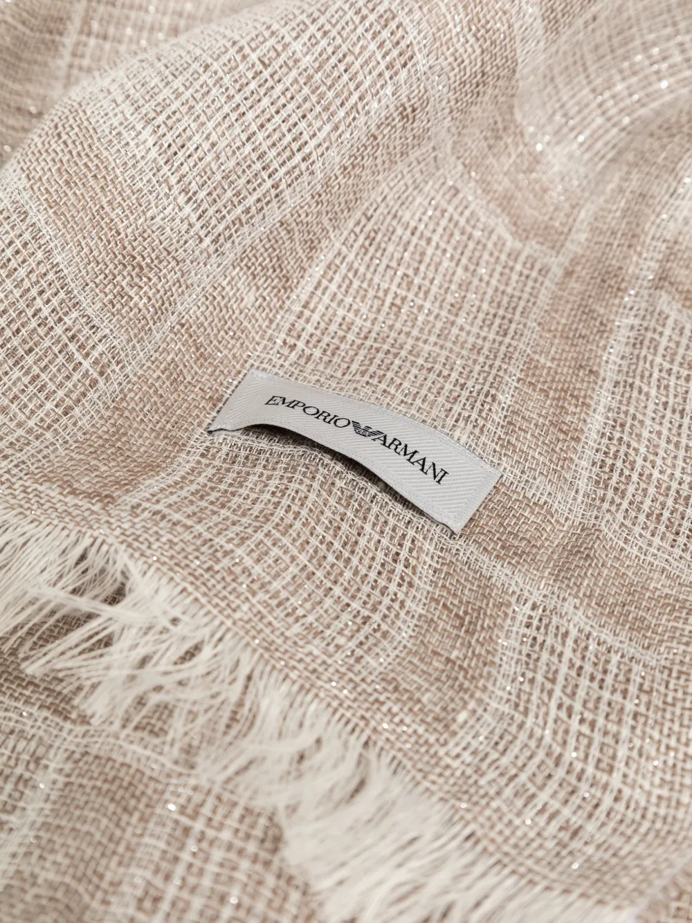 Emporio Armani Fringed Checked Scarf in Neutrals, view 3