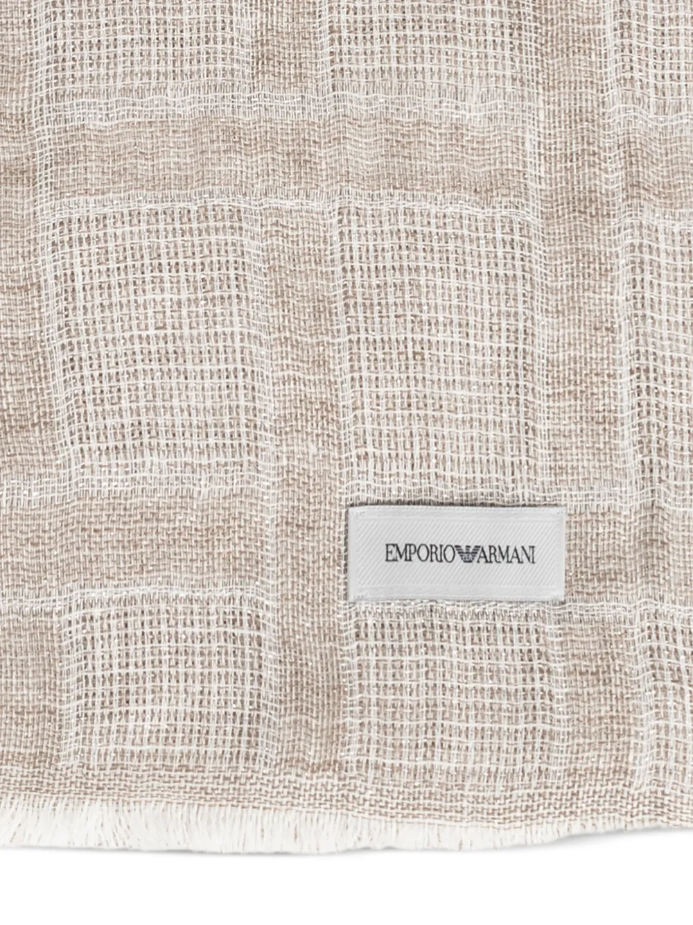 Emporio Armani Fringed Checked Scarf in Neutrals, view 2