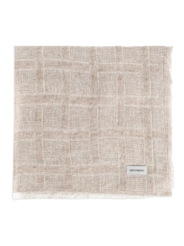 Emporio Armani Fringed Checked Scarf in Neutrals