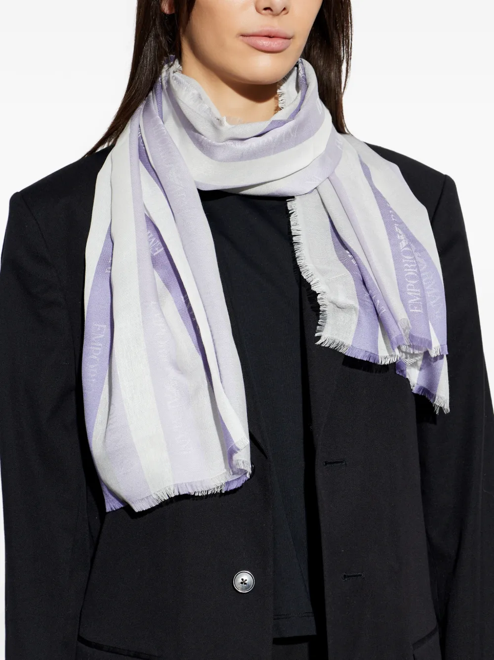 Emporio Armani Gestreepte sjaal Wit