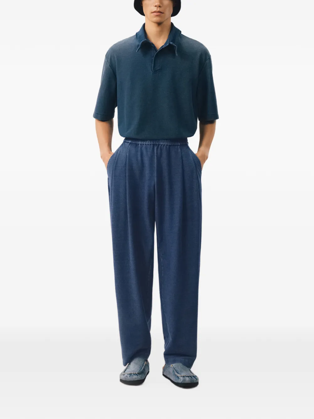 CROQUIS Gebreide broek met trekkoord en toelopende pijpen Blauw