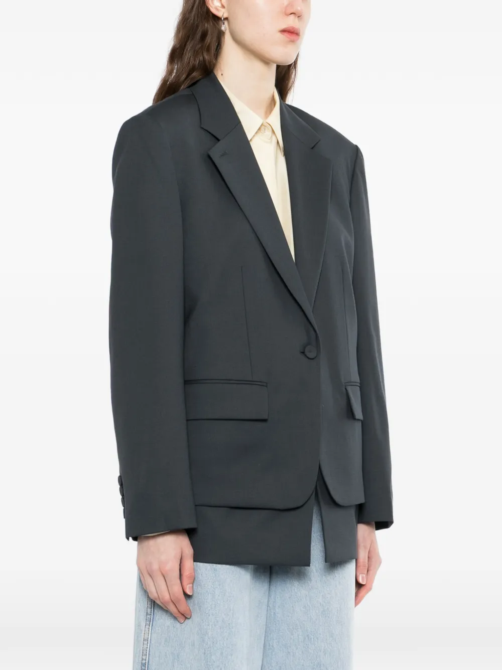  Less Blazer Holgado Con Solapas En V - Gris 