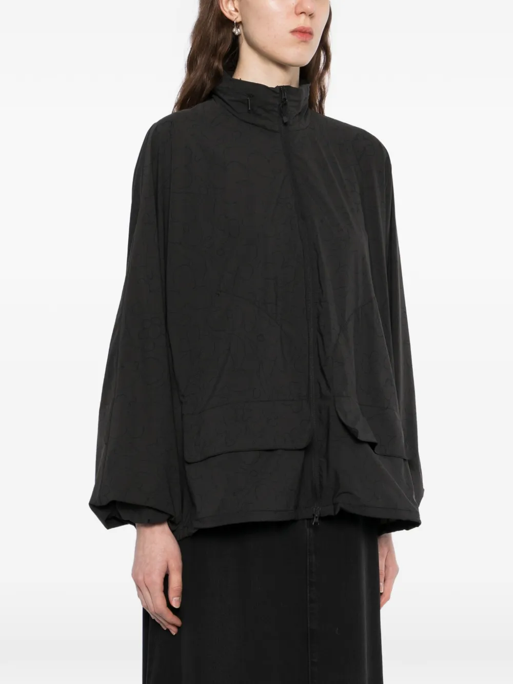  Jnby Floral-print Drawstring Jacket - Black 