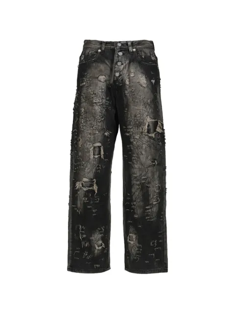 THUG CLUB hard-washed damaged denim jeans