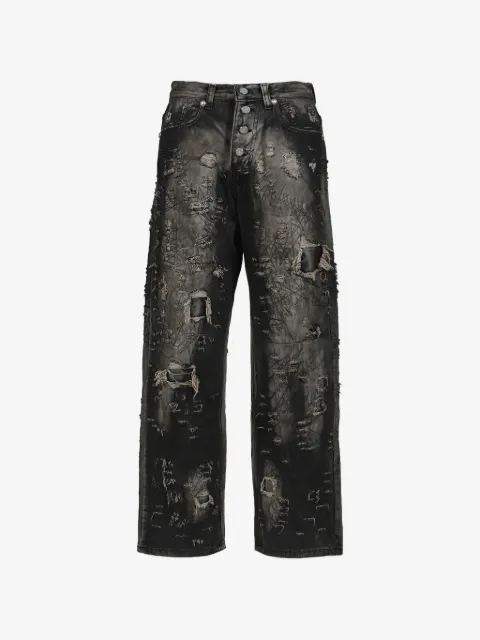 THUG CLUB hard-washed damaged denim jeans