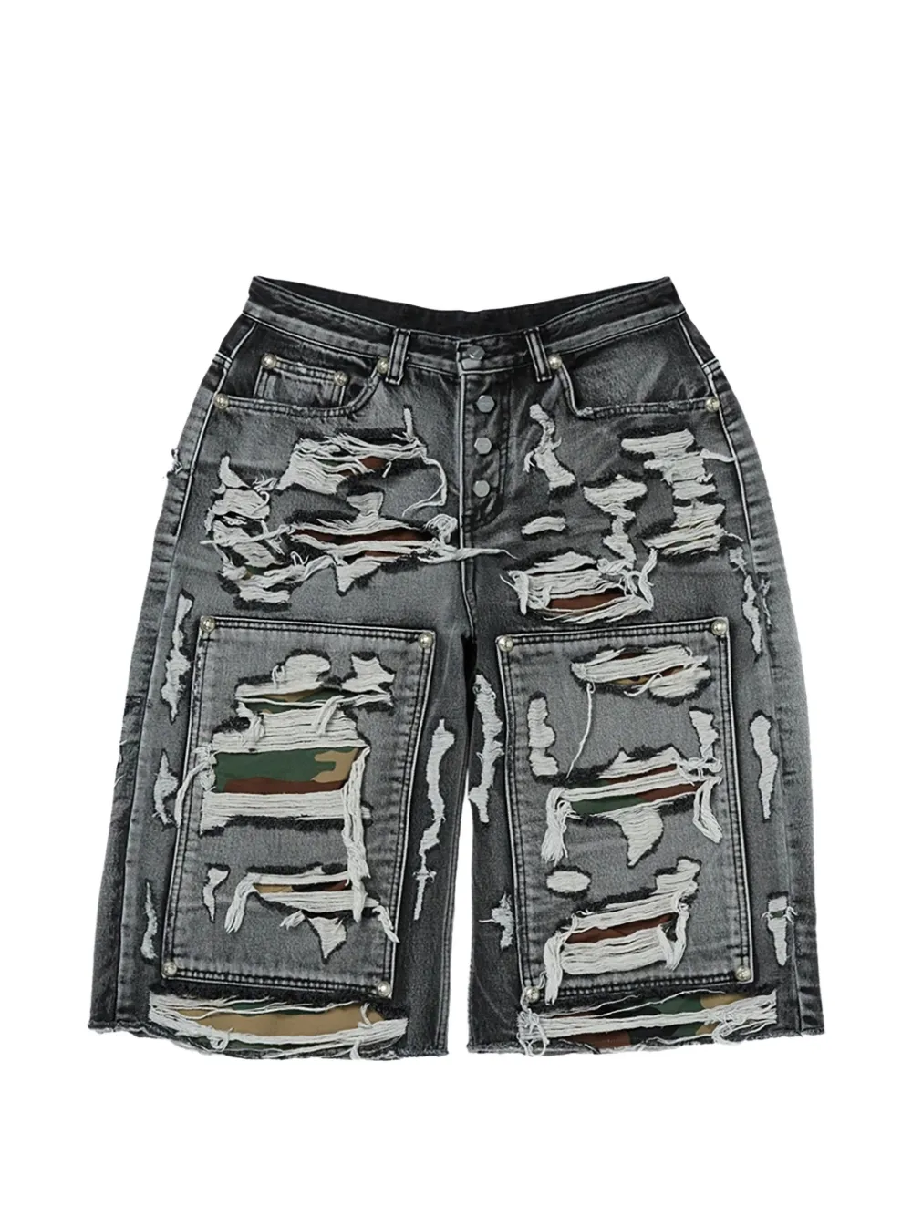 THUG CLUB ripped denim shorts - Grigio