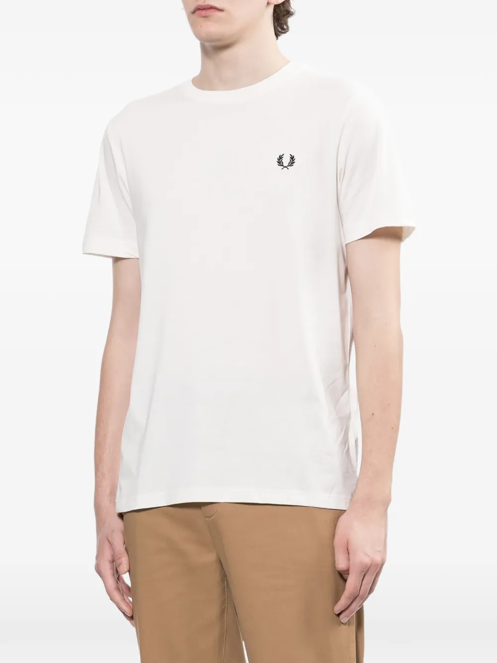  Fred Perry Logo-embroidered Crew Neck T-shirt - Neutrals 