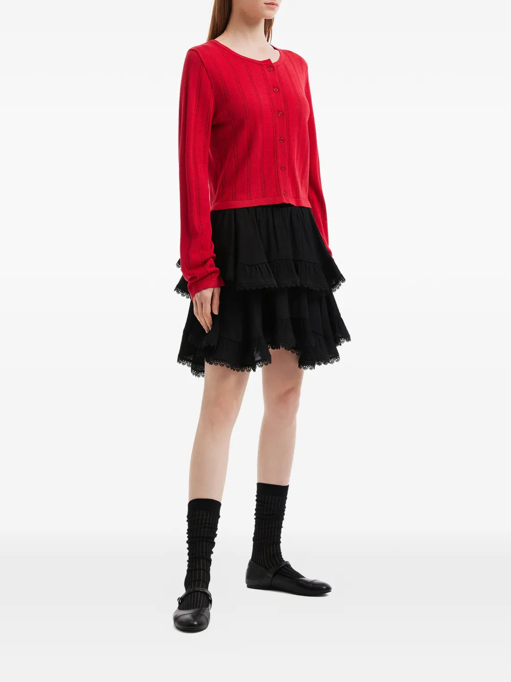 tout a coup Opengebreid vest Rood