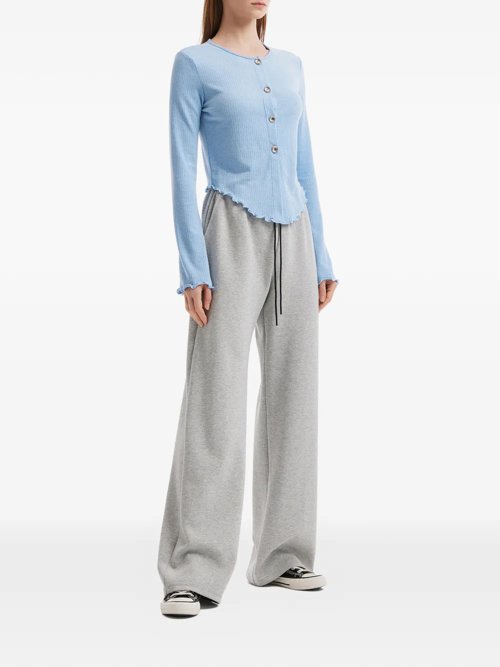 tout a coup Geribbeld vest met ruche afwerking Blauw