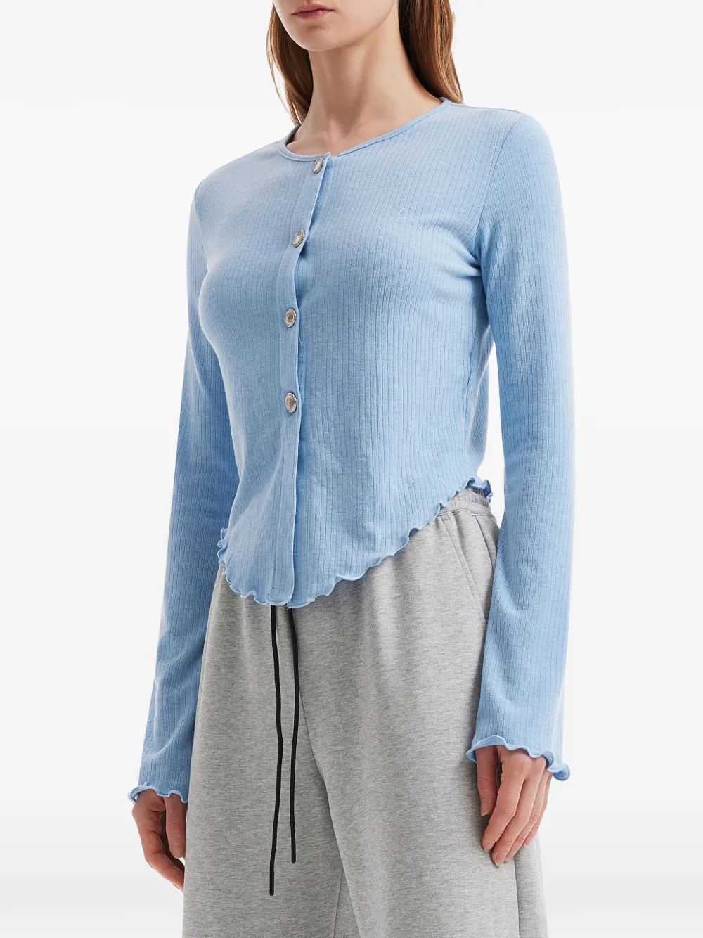 tout a coup Geribbeld vest met ruche afwerking Blauw