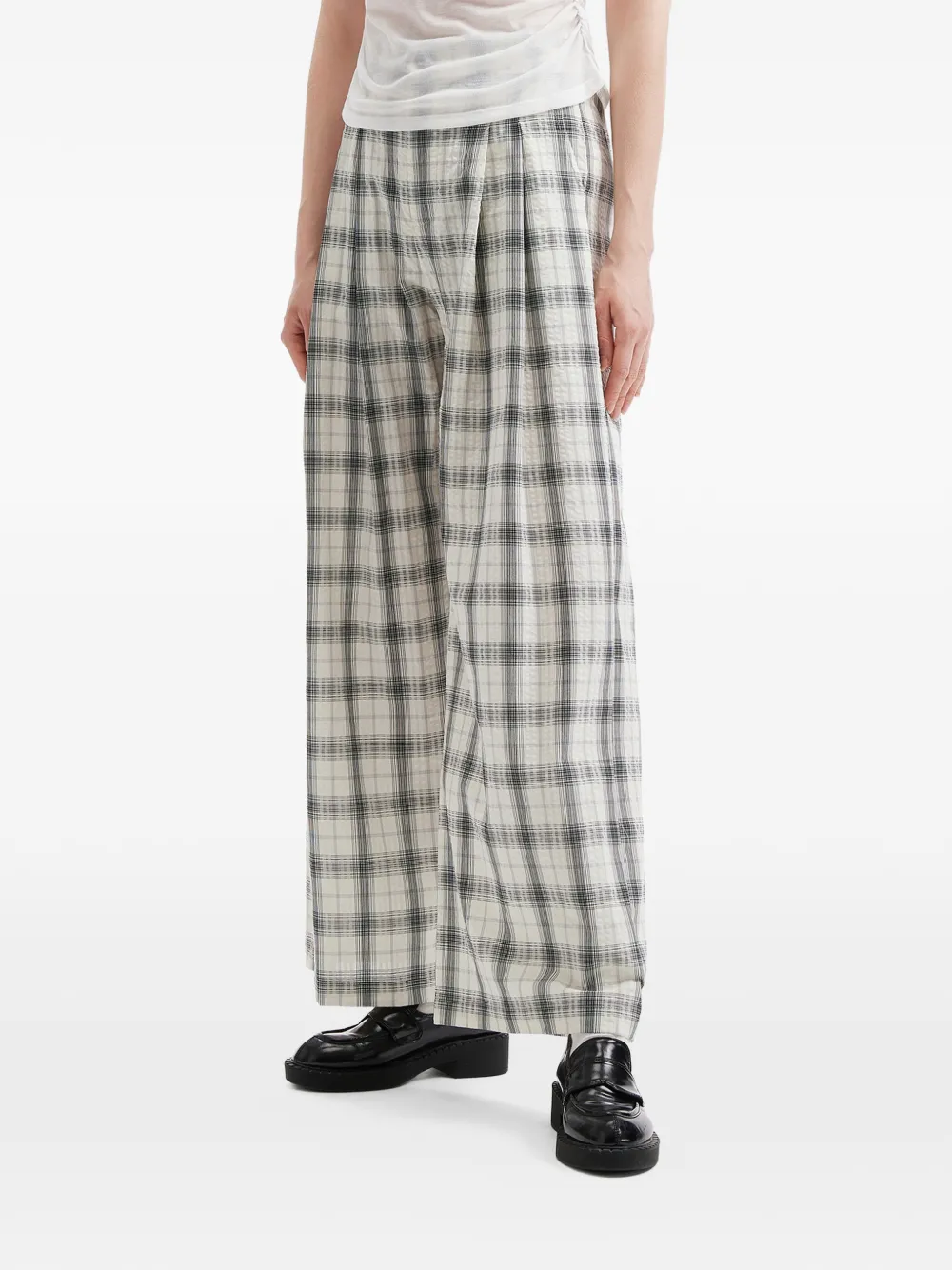tout a coup Geruite broek met elastische tailleband Wit