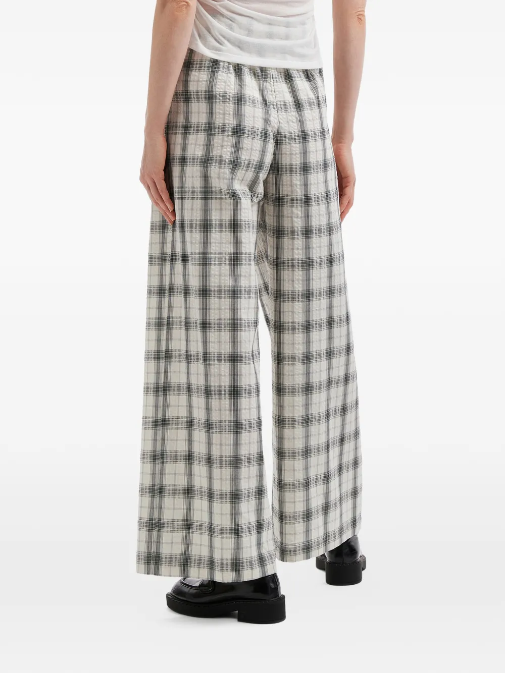 tout a coup Geruite broek met elastische tailleband Wit