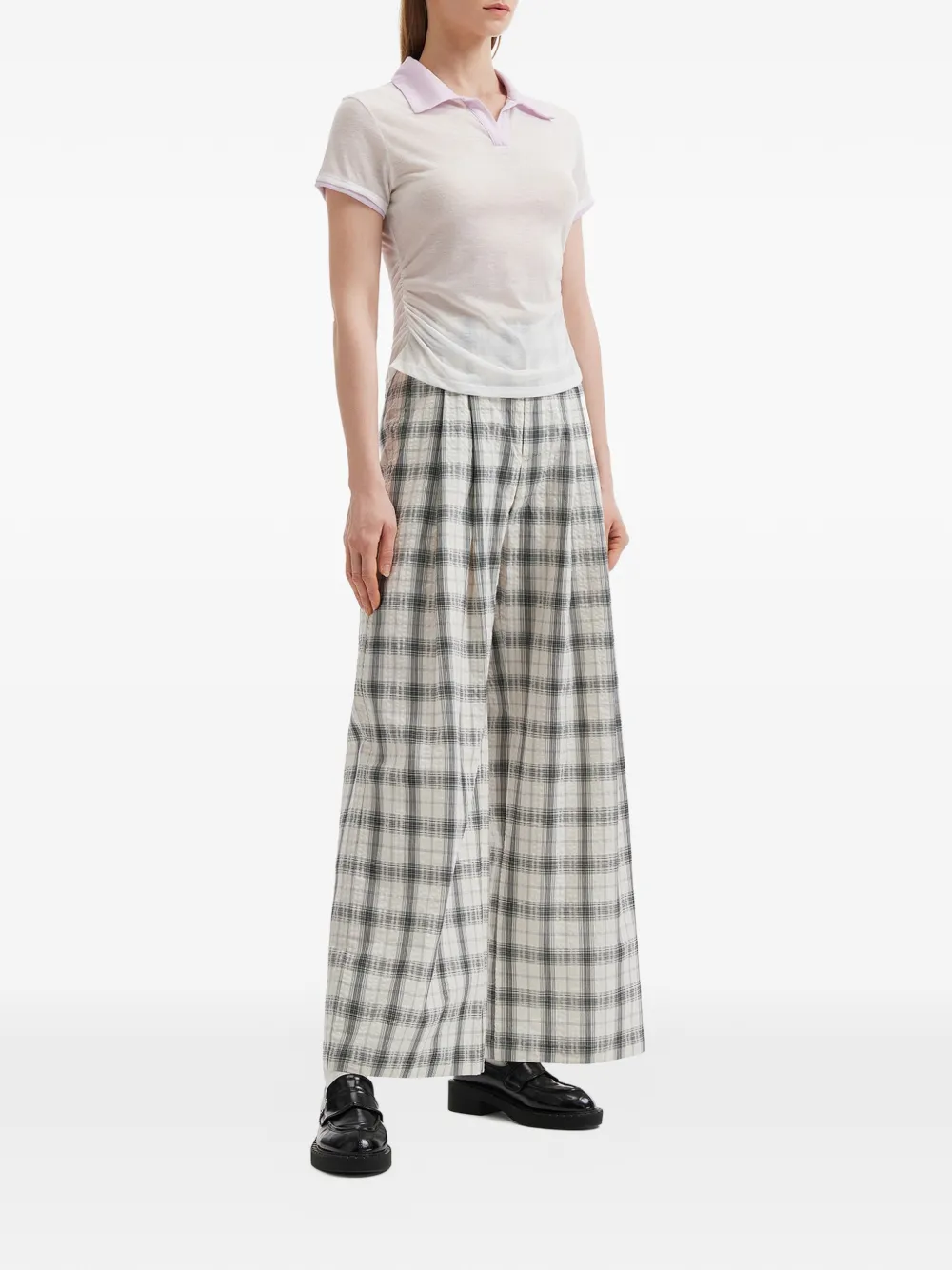 tout a coup Geruite broek met elastische tailleband Wit