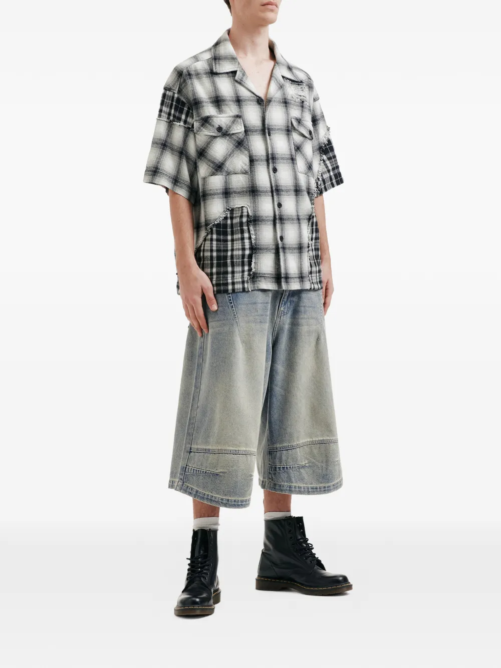 FIVE CM check patch shirt