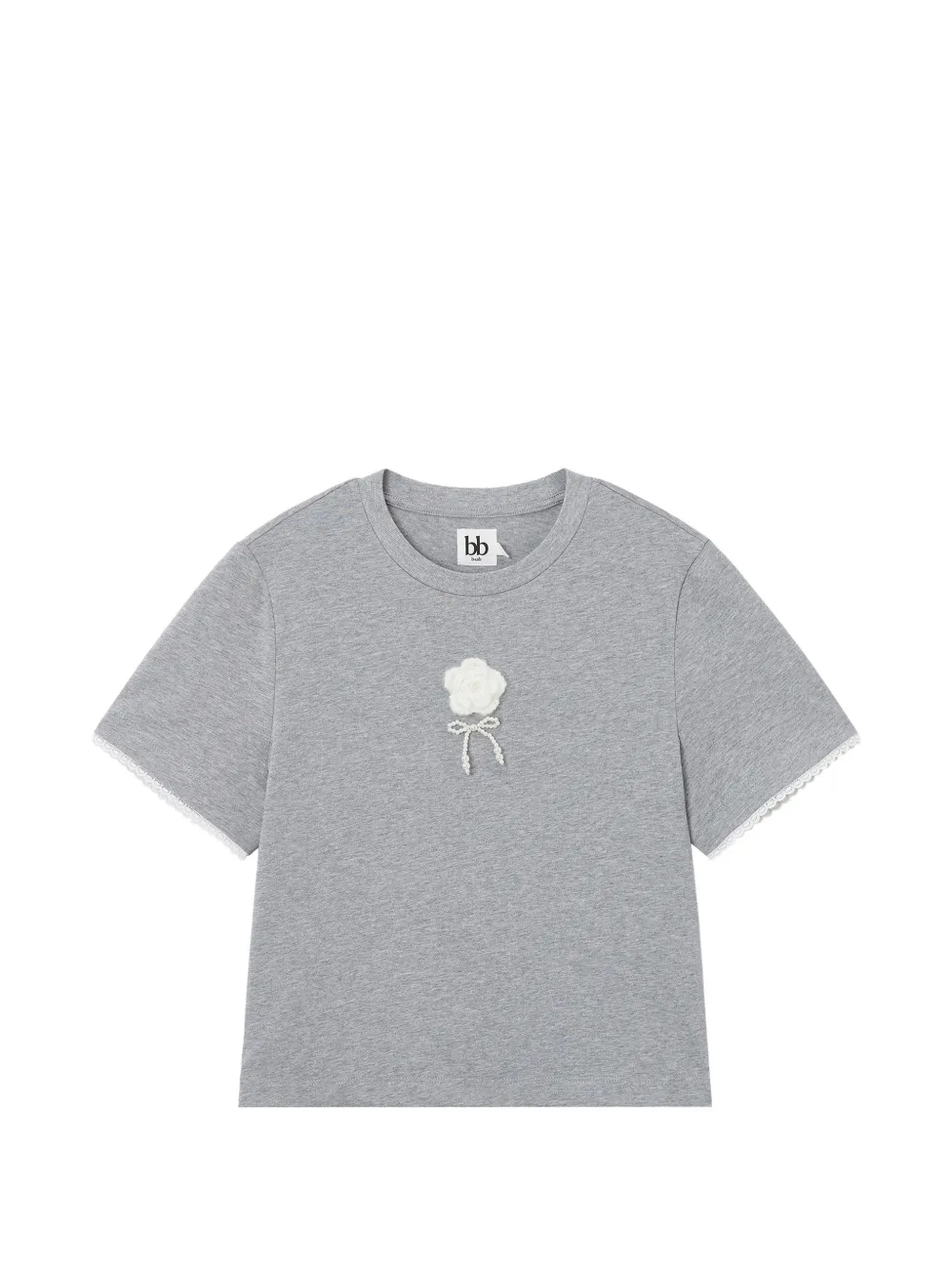 b+ab 플라워 레이스 트리밍 티셔츠 | 그레이 | Image 1
