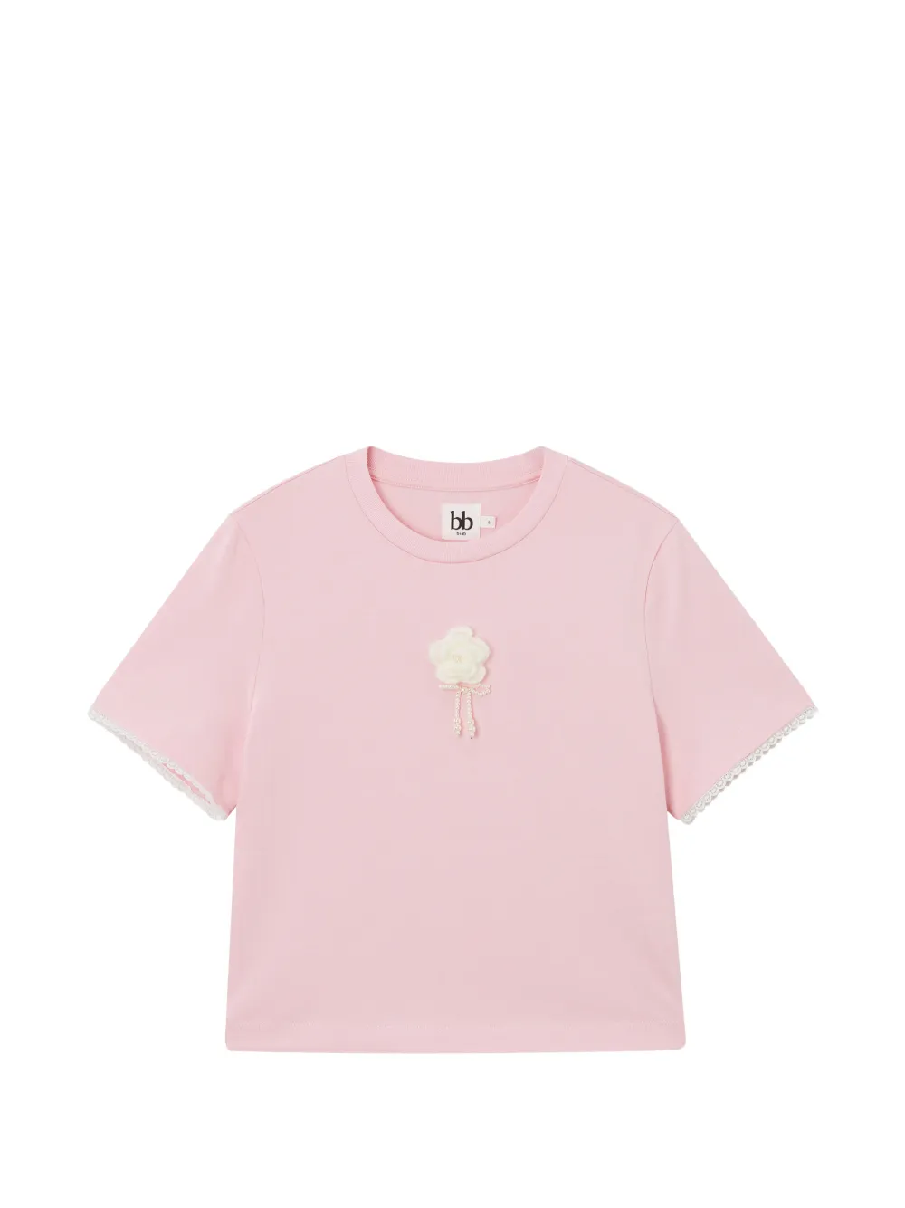 b+ab 플로럴 아플리케 레이스 트리밍 티셔츠 | 핑크 | Image 1