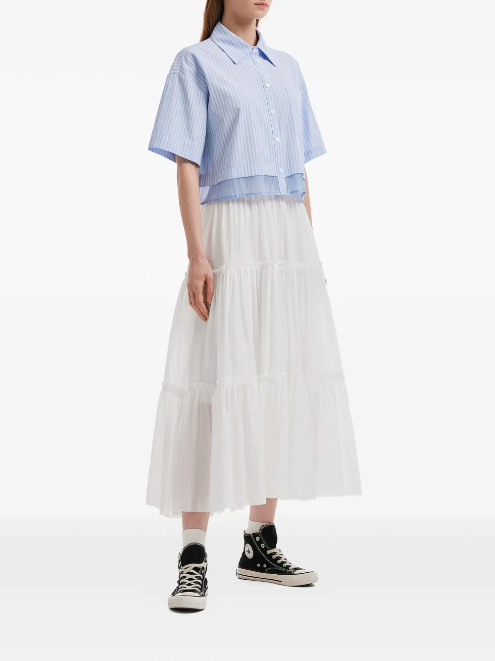 tout a coup Midi-rok met elastische taille Wit