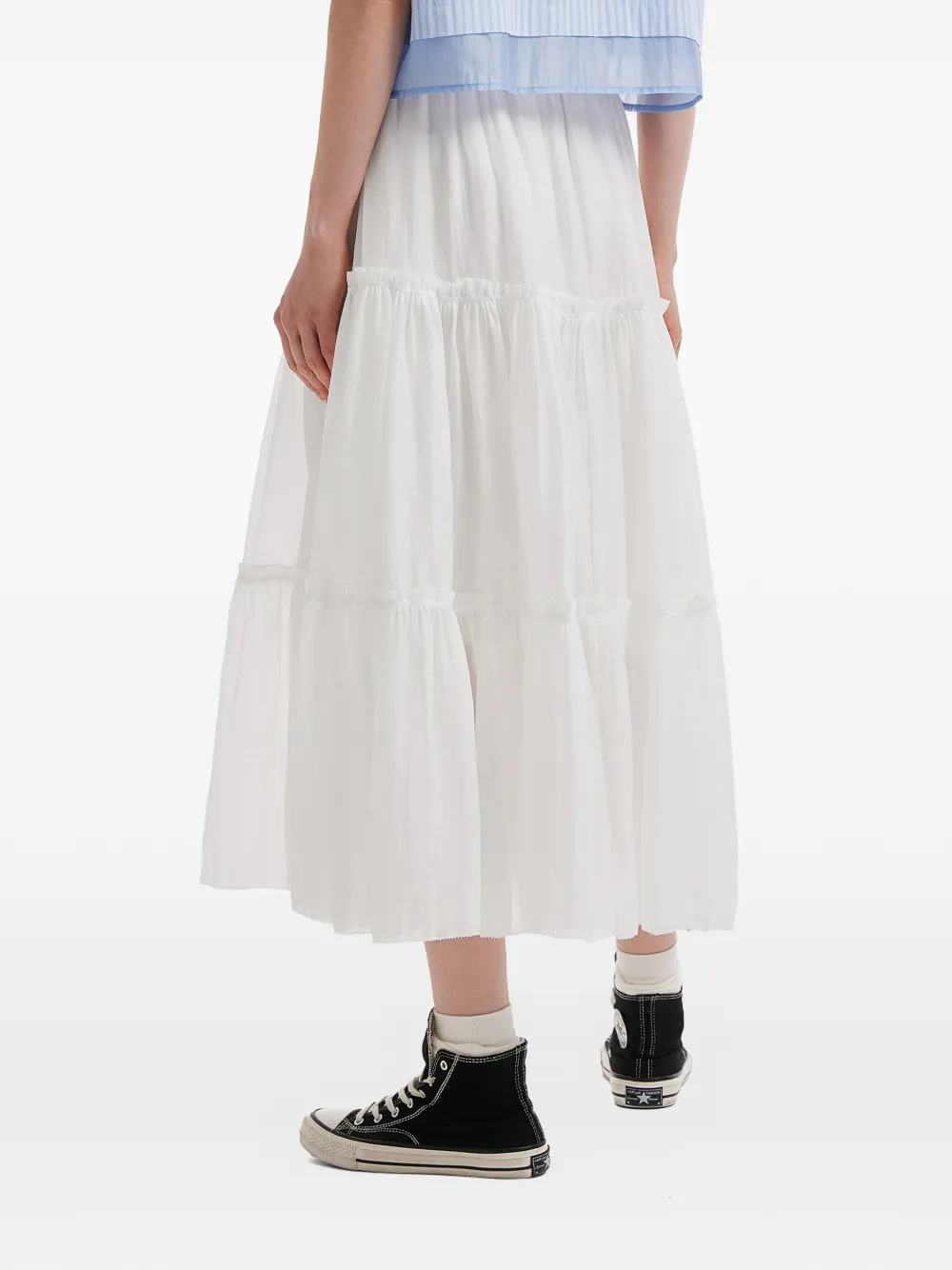 tout a coup Midi-rok met elastische taille Wit
