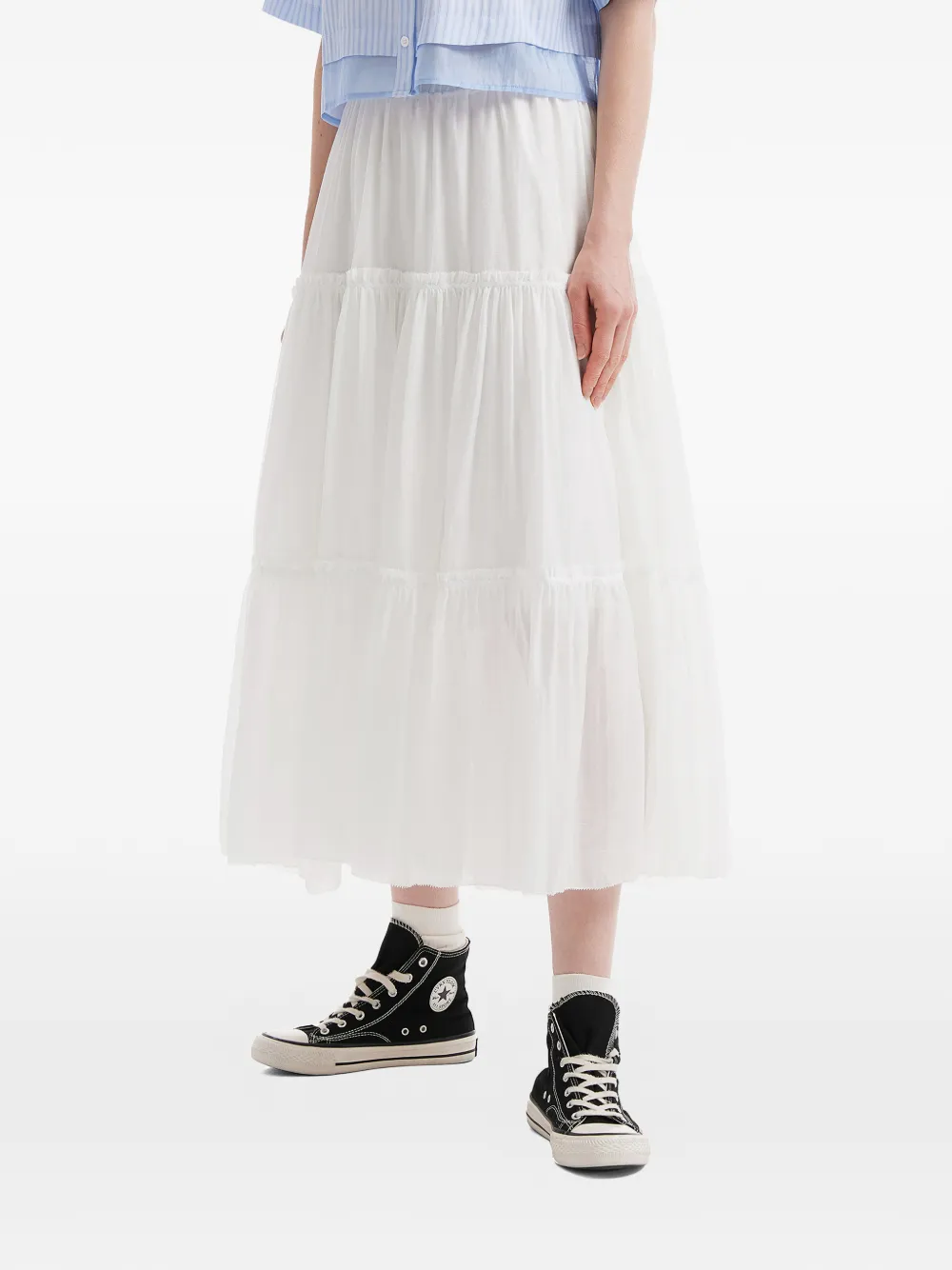 tout a coup Midi-rok met elastische taille Wit