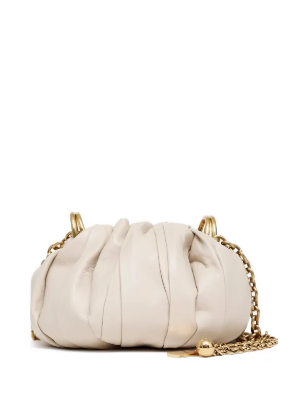 Chloé Pleated Leather Shoulder Bag with Chain in Neutrals