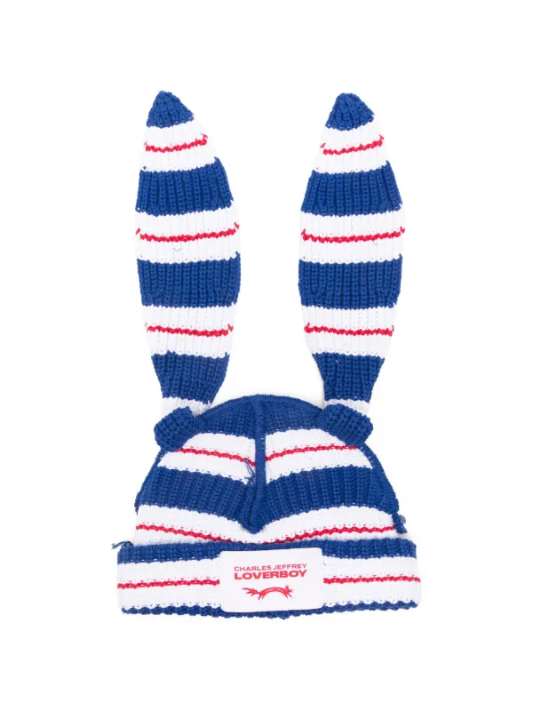 Charles Jeffrey Loverboy Striped Rabbit Beanie Hat | Blue | FARFETCH