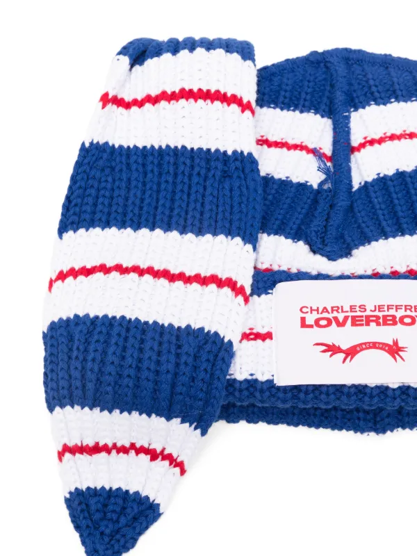 Charles Jeffrey Loverboy Striped Rabbit Beanie Hat | Blue | FARFETCH