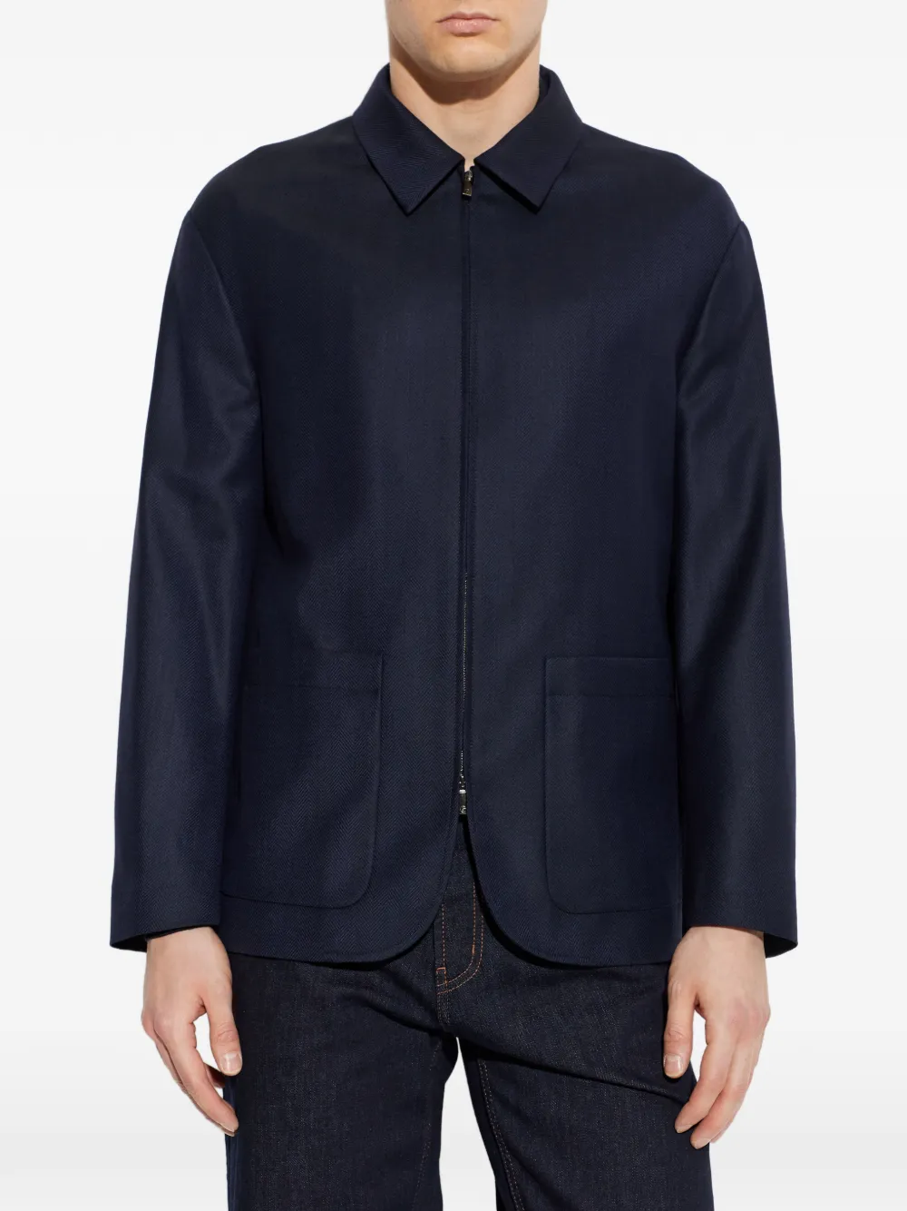  Giorgio Armani Herringbone Shirt Jacket - Blue 