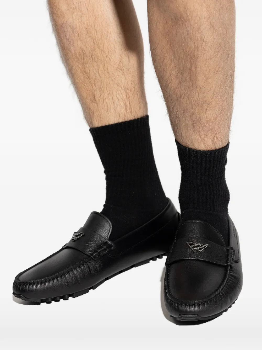 Emporio Armani Leren loafers Zwart