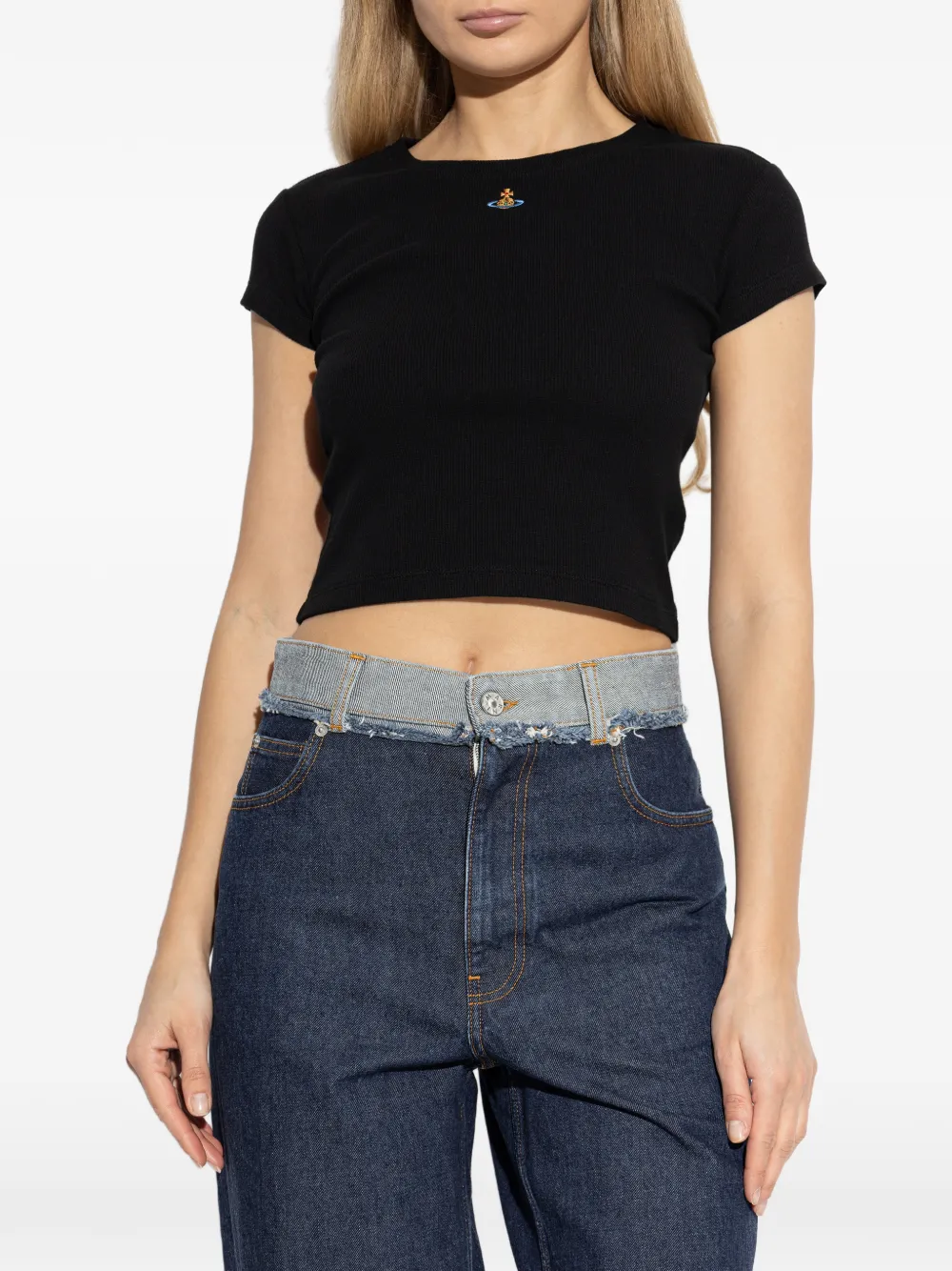 orb-embroidered crop top