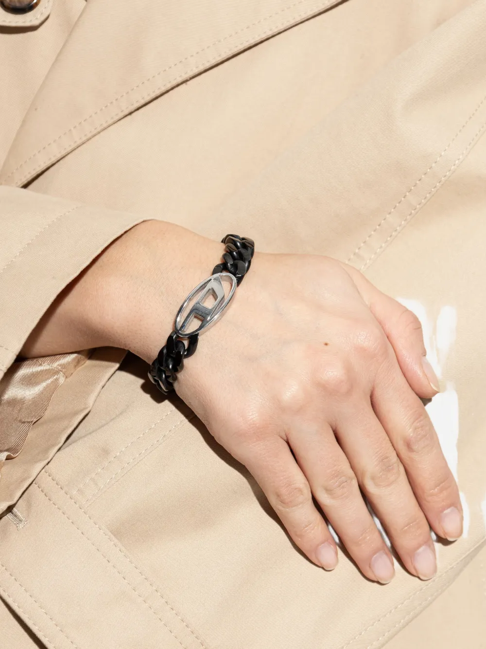 Diesel logo-plaque bracelet - Nero