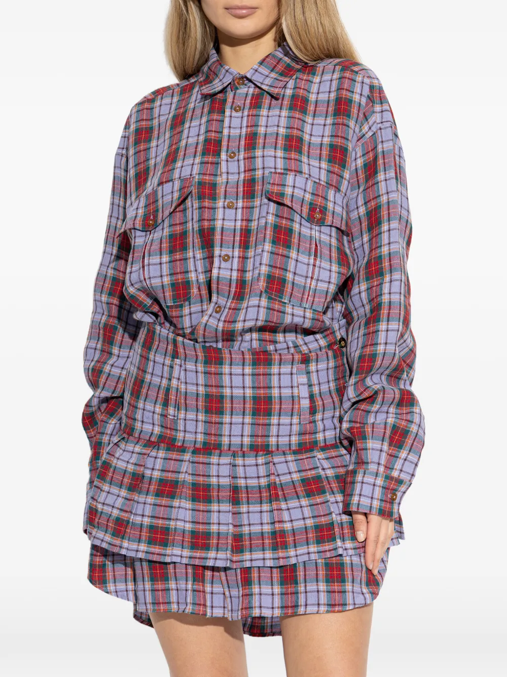 checked buttoned mini dress