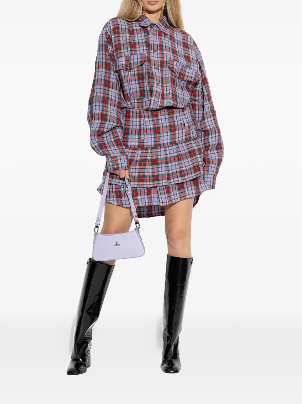 checked buttoned mini dress