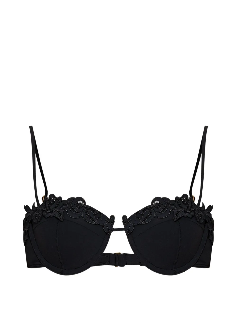 Cult Gaia Greta flower-embroidered bikini top - Nero