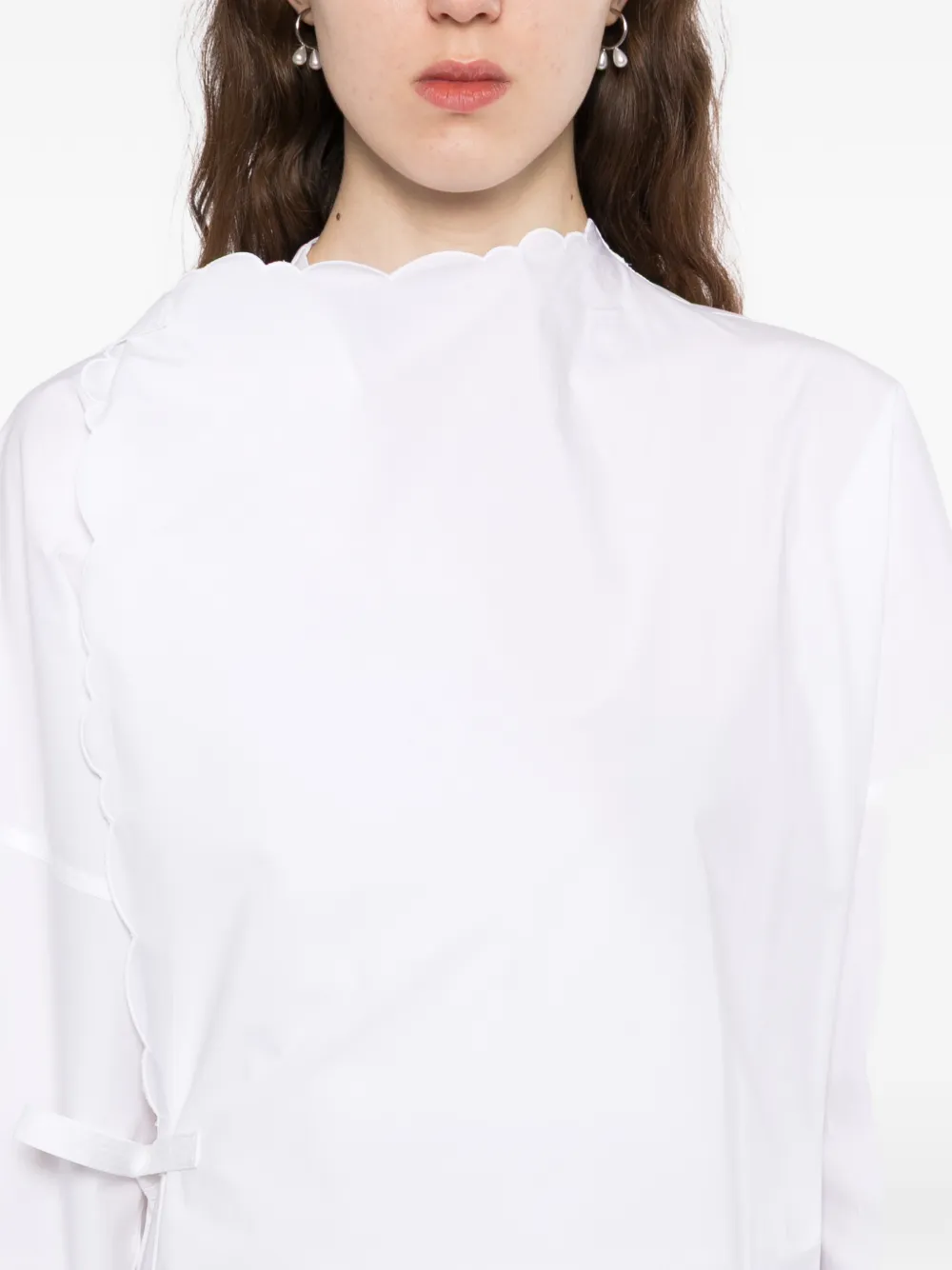 LESS Zijden blouse met gewelfde afwerking Wit