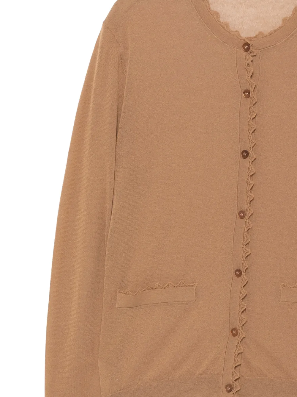  Jnby Scalloped-hem Cardigan - Brown 