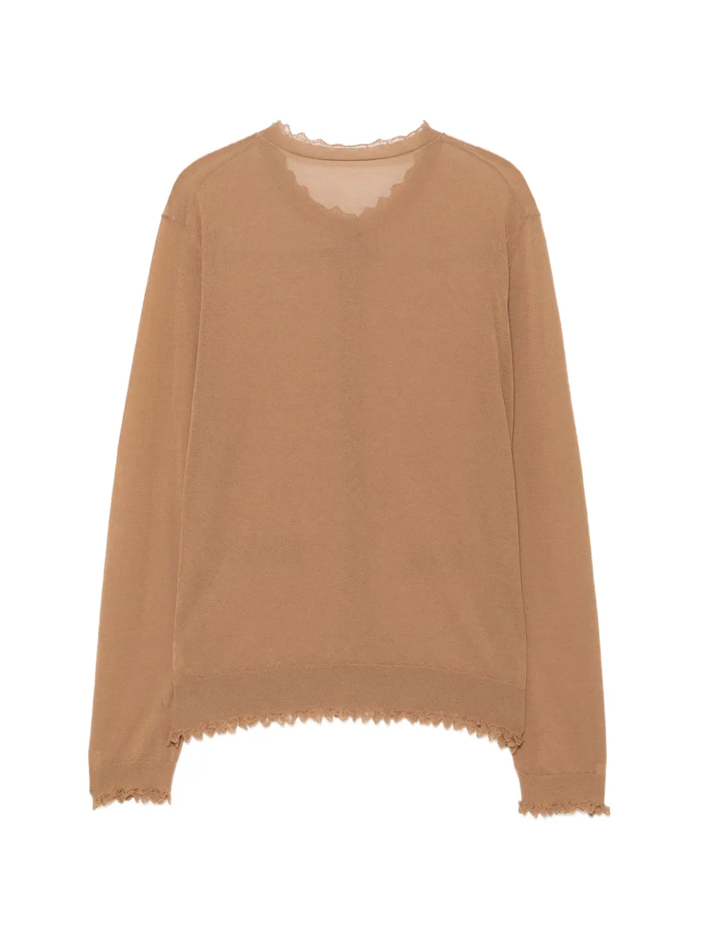  Jnby Scalloped-hem Cardigan - Brown 